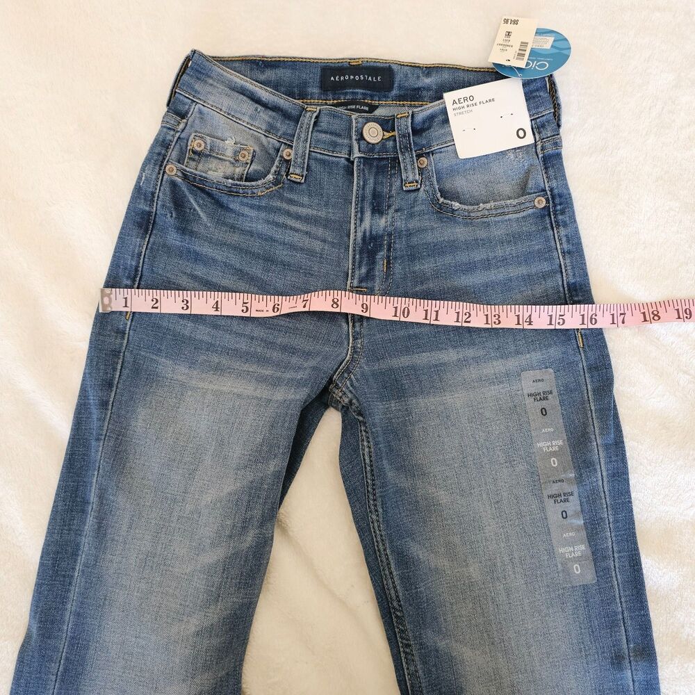 Aeropostale High Rise Flare Jeans Size 0 Faded Blue Wash Stretch Denim - Picture 6 of 8